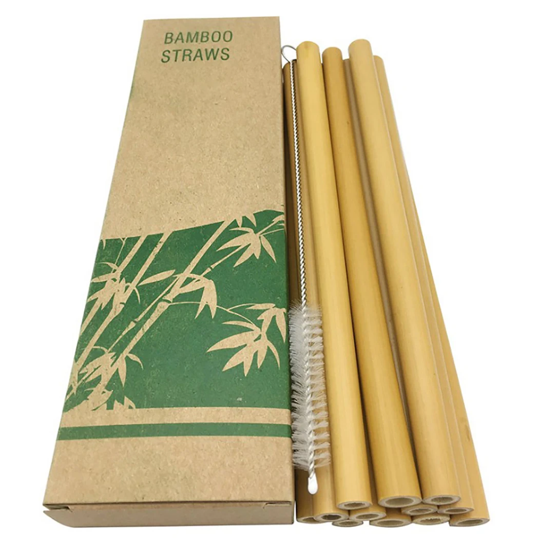 

12Pcs/Set Natural Bamboo Straw Reusable Drinking Straws with Case + Clean Brush Eco-friendly Bamboo Straws Bar Tools