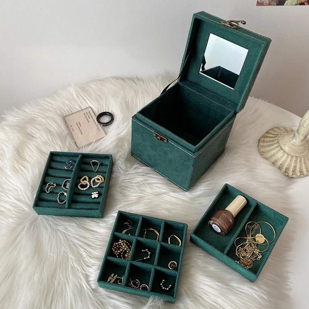 

3 Colors Vintage Jewlery Box European-Style Small Multi-Layer Plaid Bracelet Ear Stud Princess Jewelry Packaging Box Ring Holder