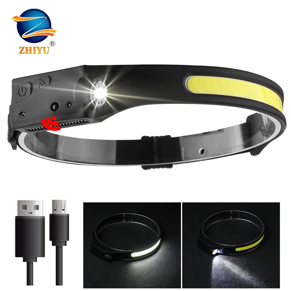 Portable Built-in 1200mAh Headlamp Mini COB LED Sensor Headlight Flashlight USB Rechargeable Head Lamp Camping Light | Лампы и