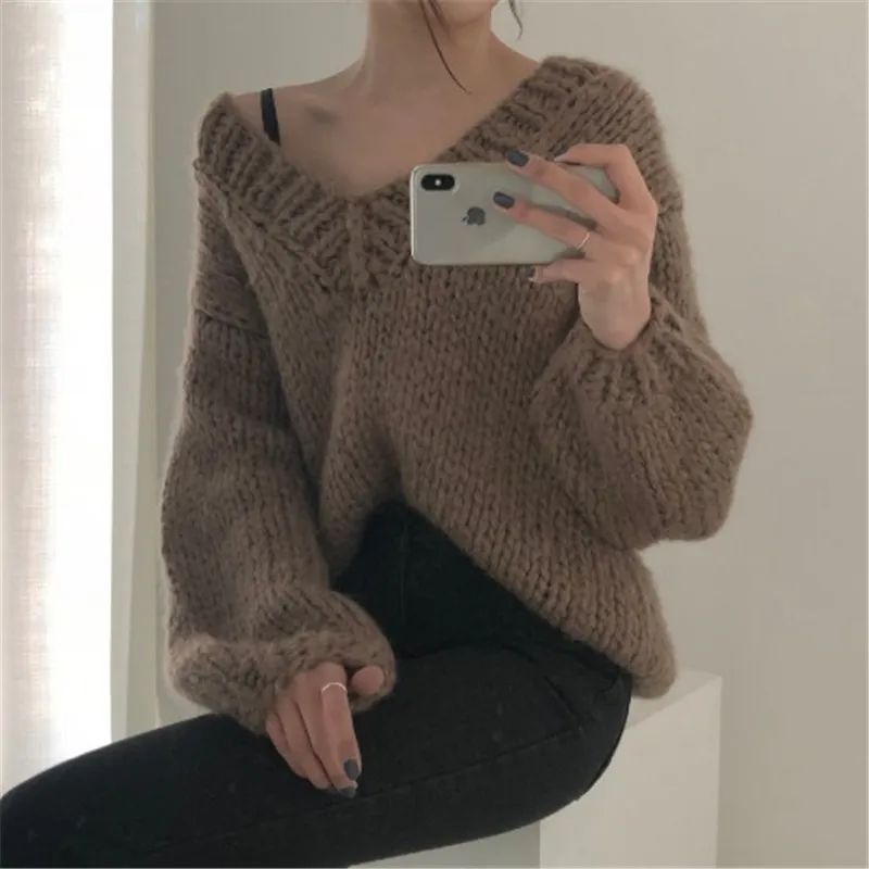 Свитера для женщин вязанная куртка осенний зимний свитер пуловер с v-образным