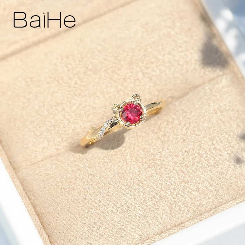 BAIHE Твердые 14 К желтого золота сертифицированные безупречные 0.20ct натуральный рубин помолвки женские модные ювелирные изделия Подарочное кольцо