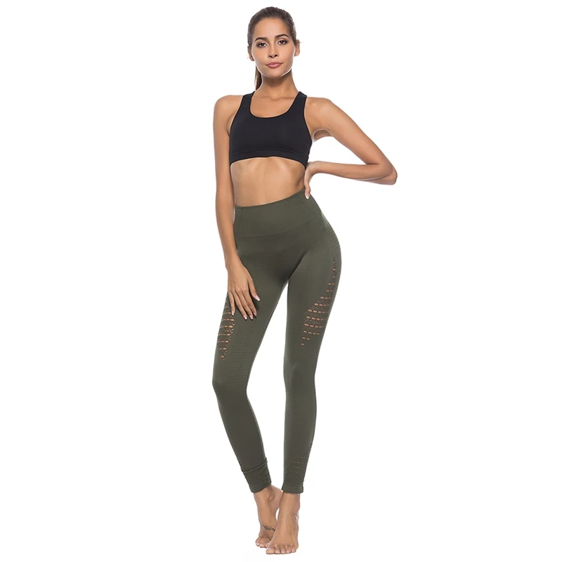 Женские штаны для йоги с высокой талией подъёмом сетчатые лоскутные леггинсы