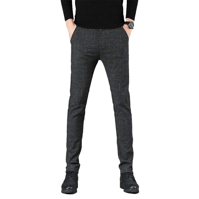 Брюки мужские Стрейчевые в клетку повседневные Прямые теплые брюки деловом
