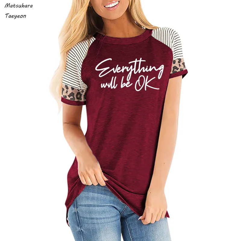 

Everything Will Be Ok Letter print Women T Shirt Harajuku Cotton Tops Graphic Tees Shirt Female Short Sleeve Women Clothes 2020
