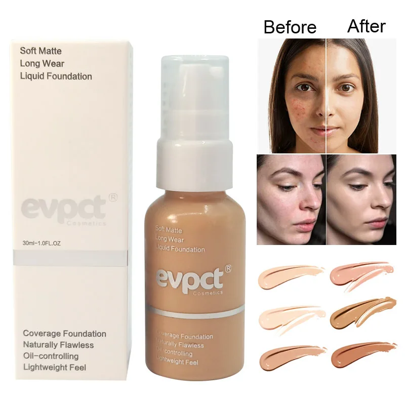 

Evpct 30ml Matte Liquid Foundation Oil Control Long-lasting Face Makeup Natural Waterproof Moisturizing Concealer BB cream TSLM1