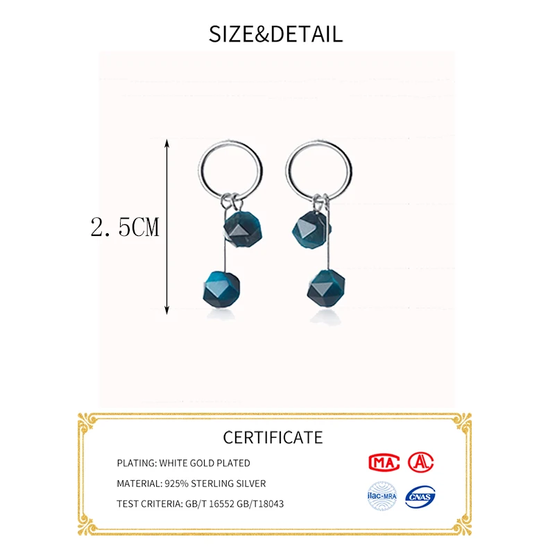 INZATT Real 925 Sterling Silver Geometric Blue Stone Stud Earrings For Fashion Women Party Fine Jewelry ins Hot Accessories | Украшения и