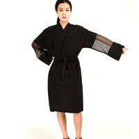 polyester and cotton material hairdressing kimono with sleeve comfortable guest robe km 031 high class for household and hotel