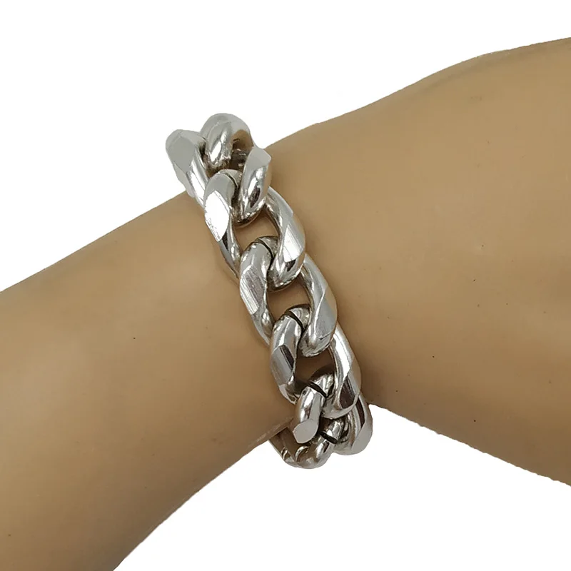 Мужские браслеты серебряные из нержавеющей стали панцирные кубинской цепи для