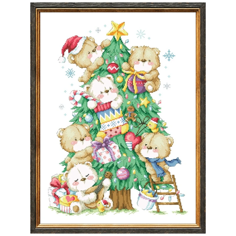 

Tree bear Christmas Cross-stitch embroidery set X-mas design 18ct 14ct 11ct unprint canvas embroider DIY needlework