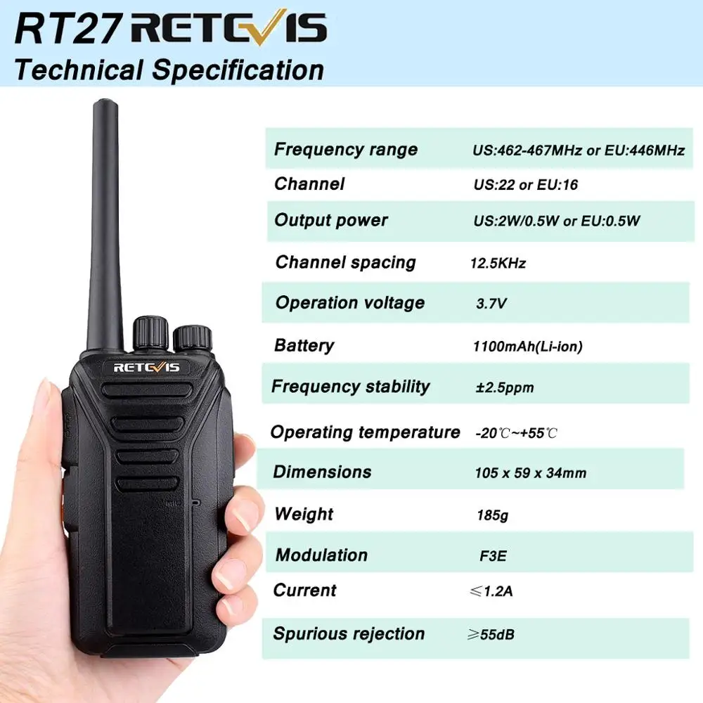 4 шт. портативная рация Retevis RT27 PMR Radio PMR446/FRS 0 5 Вт/2 Вт|Рации| |