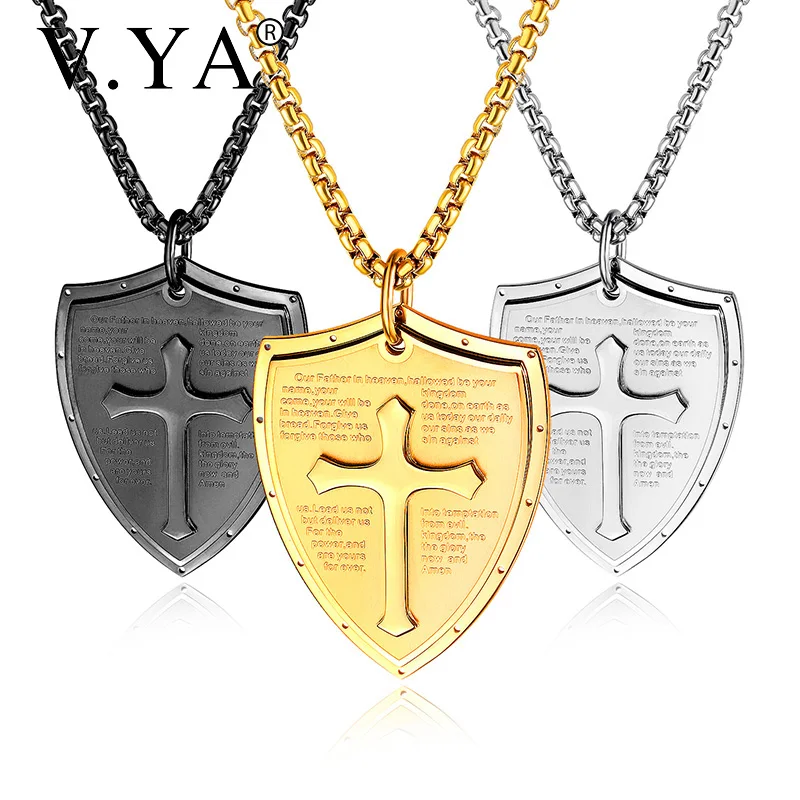 V.YA простое ожерелье в виде креста ожерелья из титановой стали Shield подвеска для