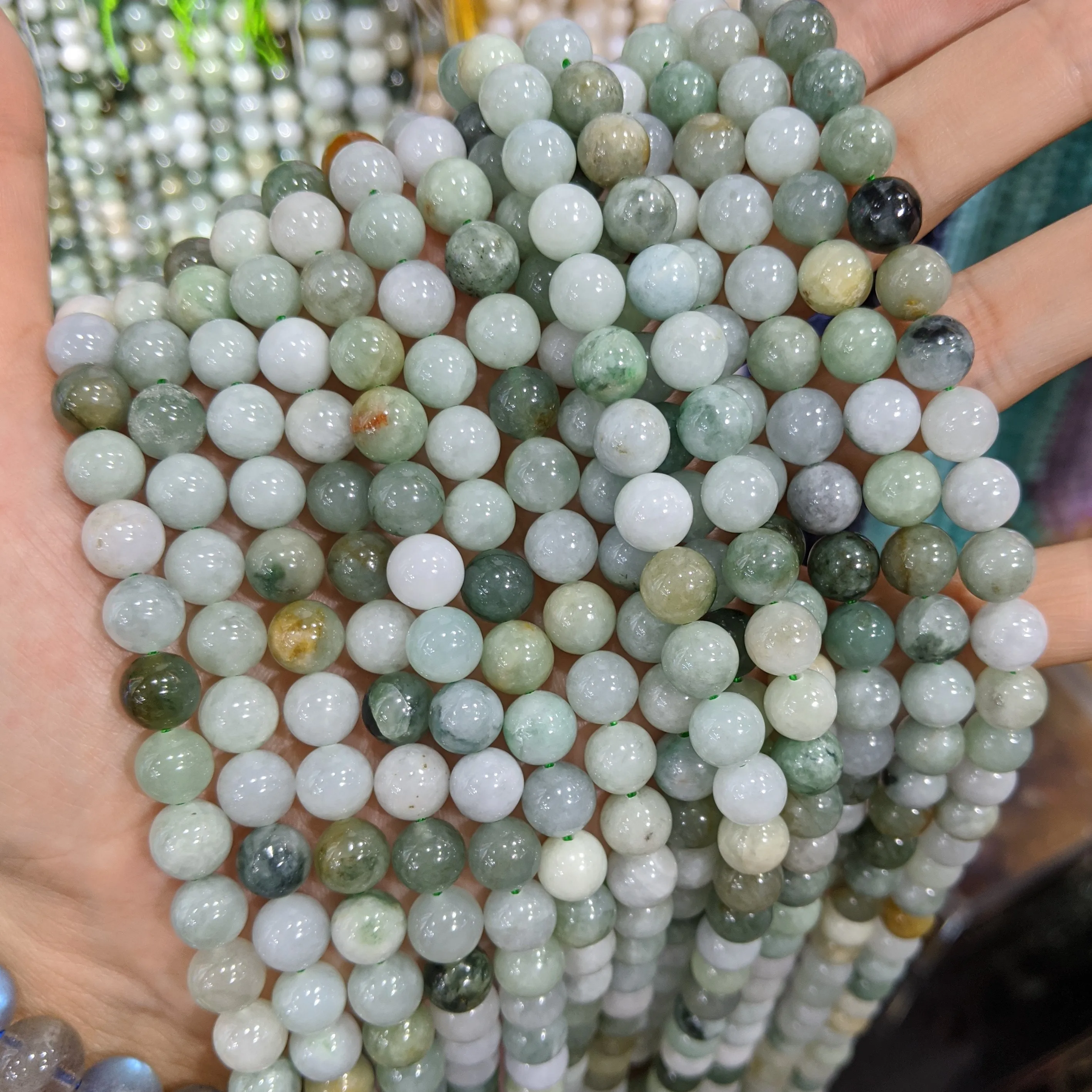 Натуральные бусины из Бирмы оптом зеленые изумруды Jadeite Свободные Круглые 6/8/10