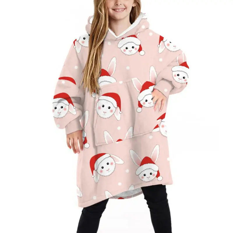 

Kids Girls Christmas Fleece Lined Hoodie Hooded Sweatshirt Pullover Long Tops