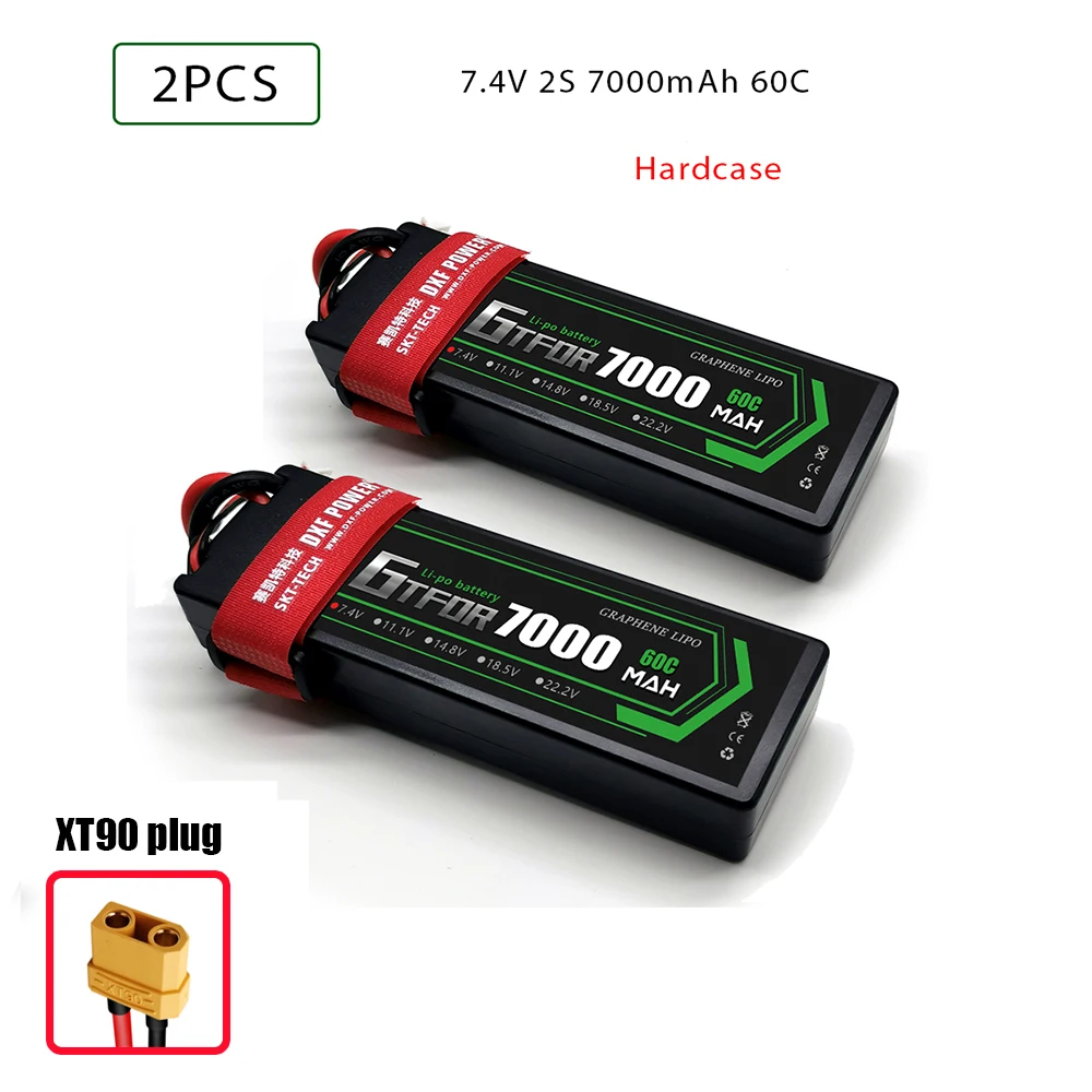 2PCS2S7000hardXT90 GTFDR Батарея Lipo 2S 4S 7,4 V 14,8 V 5200 7000mah 6500 45C 60C 100C MAX 200C Жесткий Чехол для 1:8 1:10 RC багги Truggy автомобиля - Цвет: 2PCS2S7000hardXT90