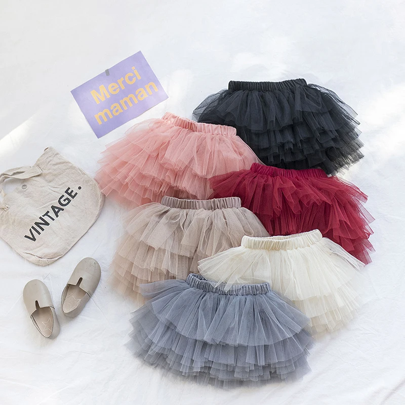 

Girls Cute Mesh Skirts 2021 New Summer Kids Solid Tutu Skirt Fashion Children Dance All-matching Costumes For 2-7Y Girls