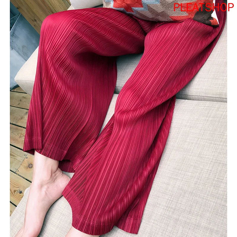 Miyake Fold Pants Straight-Cut Loose Pants Pleat Trousers 2020 Spring And Summer New Slimming High Floor-Length Pants free shipp