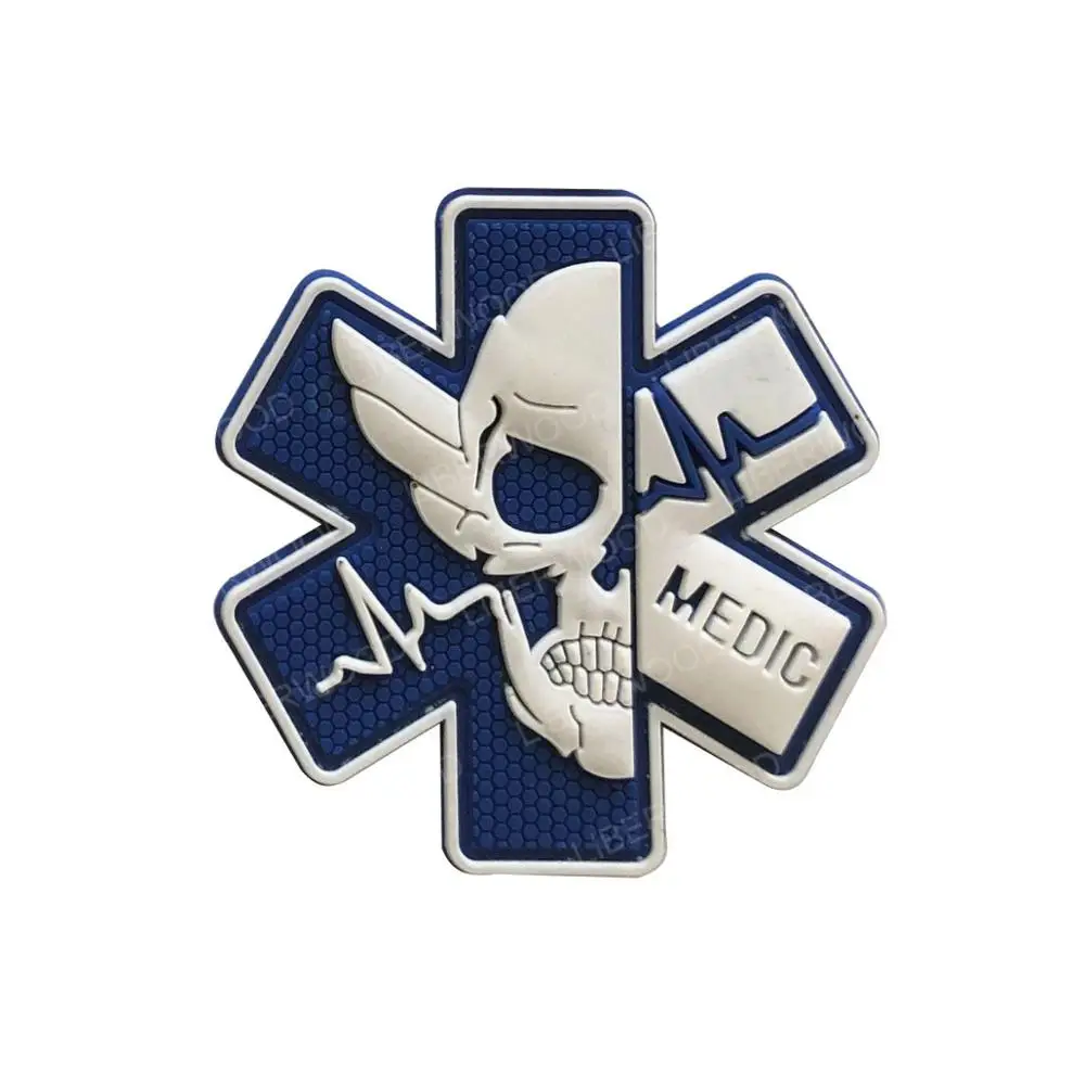 Медицинская нашивка 3D ПВХ резиновый фельдшер медицинский пластырь EMS EMT медпомощи Боевая тактическая череп военные застежки-крючки значок - Цвет: blue