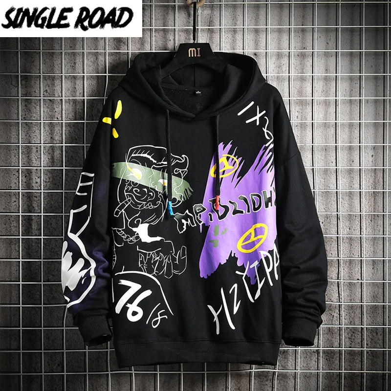 Мужские толстовки с капюшоном для улицы зима 2020 толстовка граффити Harajuku Японская