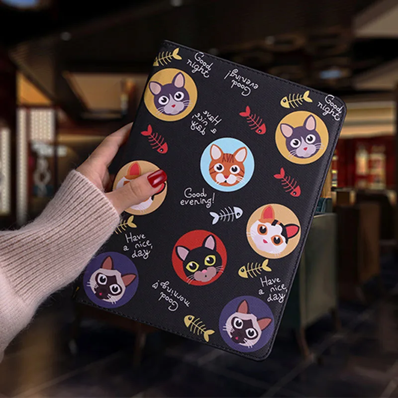 Новый чехол для планшета iPad 10 2 с изображением кота из искусственной кожи