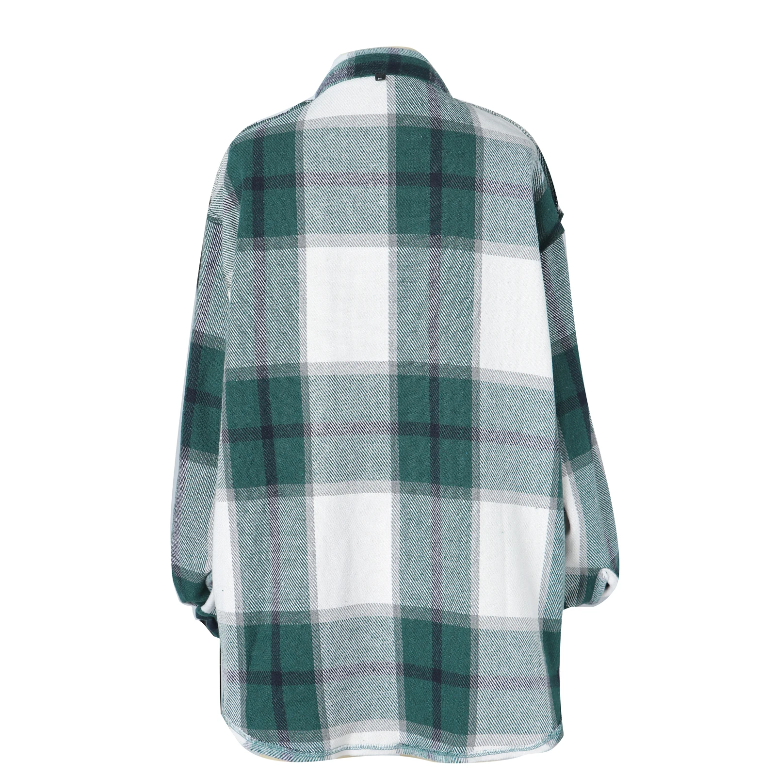 

New Female Coat with Pockets Plaid Turn-Down Collar Long Sleeve Cardigan Coat Jacket for Women Green S/M/L/XL