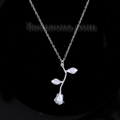 E necklace DoreenBeads модный эмалевый кулон для женщин, девушек, розовое золото, красный цветок розы, кулон 50 см(19 5/")-45 см(17 6/8"), длинный 1 шт - Metal Color: E necklace