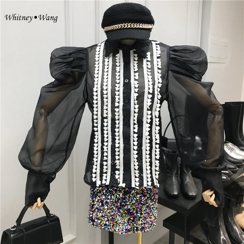 WHITNEY WANG блузки 2020 Весенняя мода уличная одежда милая с кисточкой сердцем вышивка