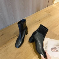 springautumn 2021 new korean short boots women ankle thick heel high heels zipper retro fashion botas de mujer women boots