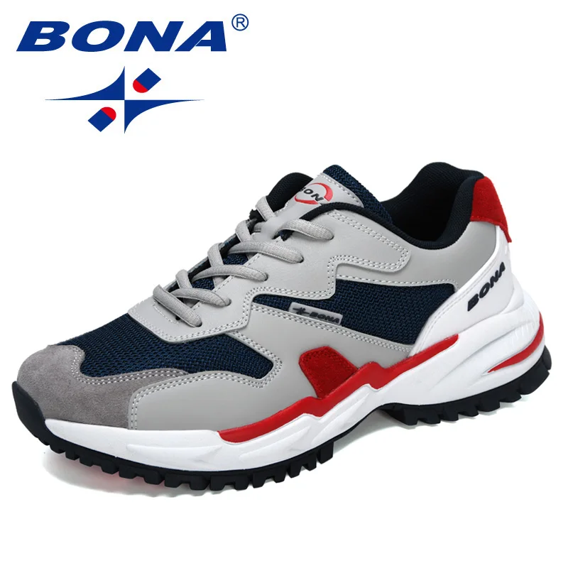 BONA 2021 new Designers Action Leather Men Running Shoes High Quality Platform Chunky Sport Shoes Man Outdoors Walking Shoes