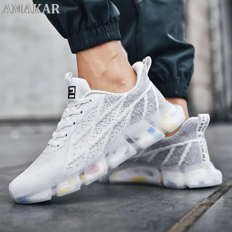 

Non-Leather Men Casual Shoes Breathable Sweat-absorbent Flying Knit Upper Sneakers Non-slip Wear-resistant Sports Shoes