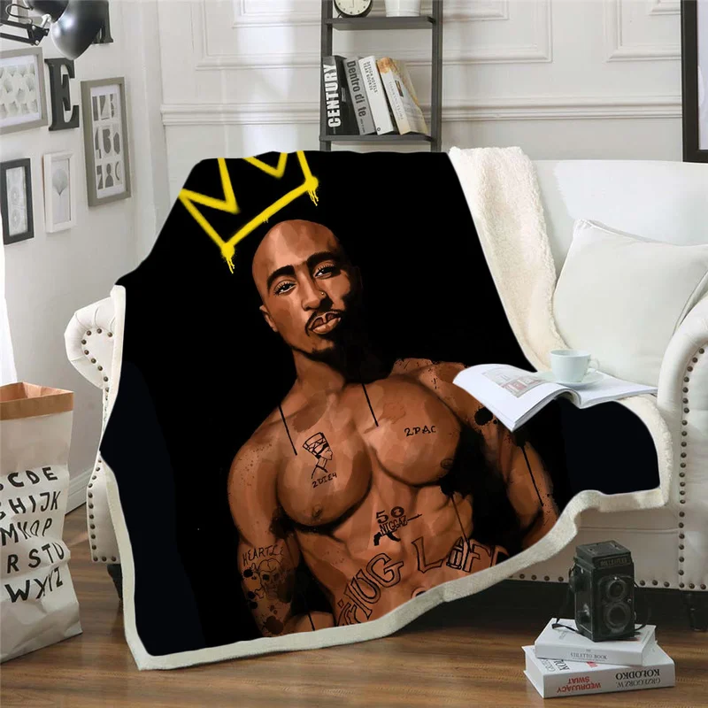 2pac Tupac Флисовое одеяло с 3d принтом для кровати толстое модное покрывало шерпа