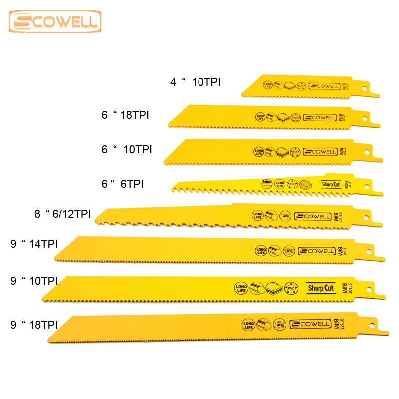 10Pack Reciprocating Saw Blades Power Tools Sabre Saw Blades for Wood Cutting Metal Cutting 4 Inch to 9 Inch 5TPI 6TPI 10TPI