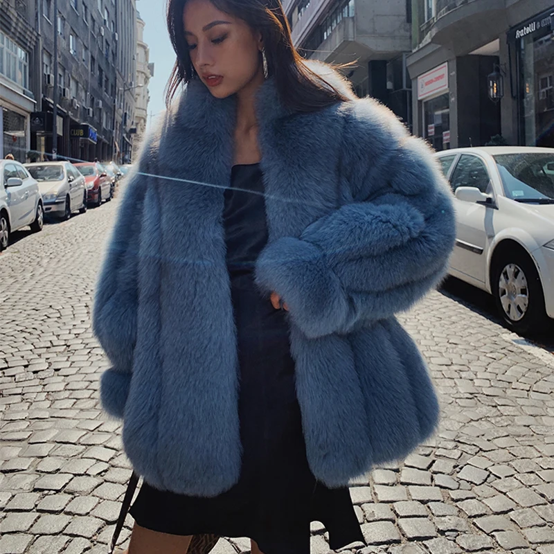 Женское длинное пальто из натурального меха лисы шуба | Женская одежда