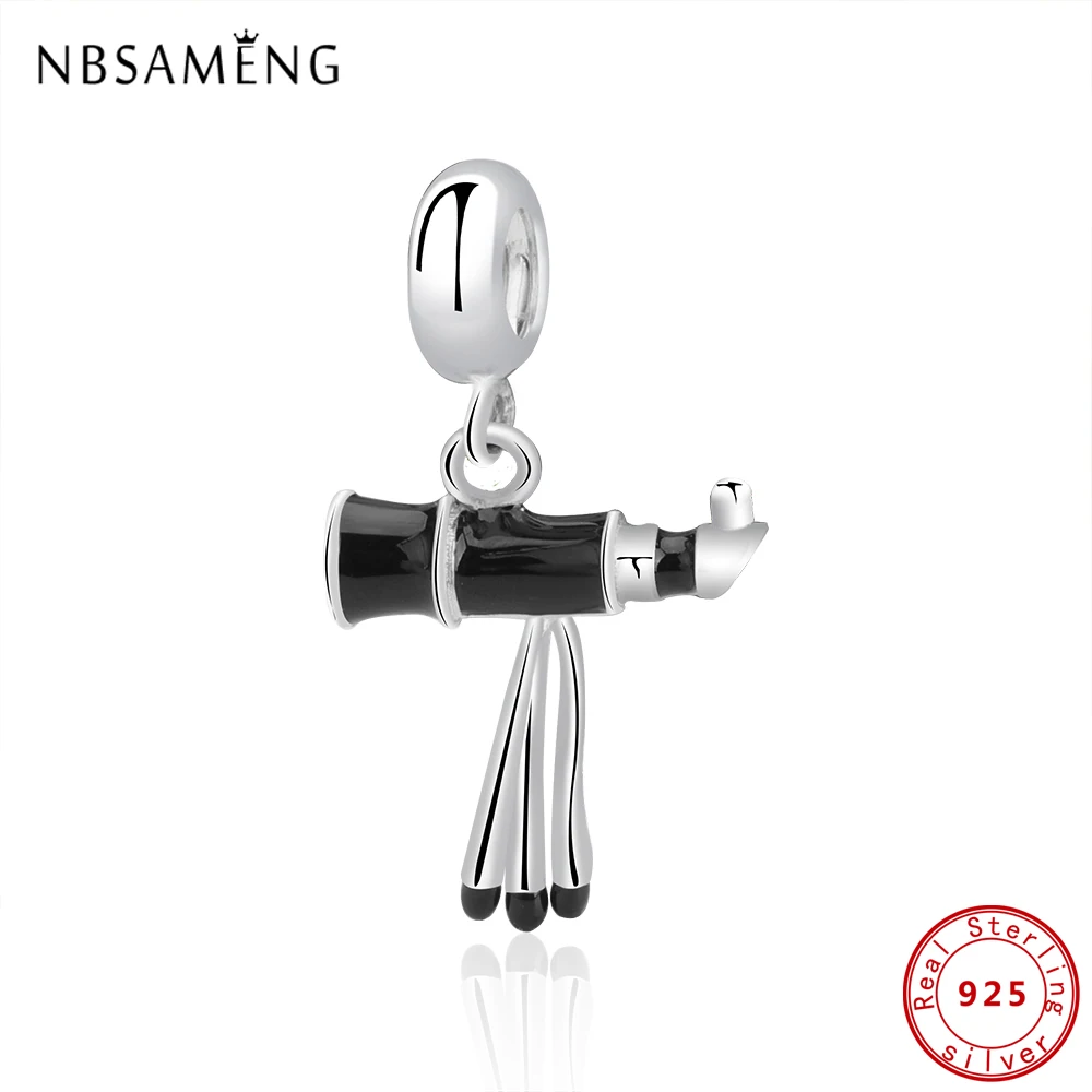 Оригинальные 100% серебряные бусины 925 пробы амулеты черная ручка подвеска с