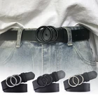 Ремень из искусственной кожи Женский, широкий Модный классический пояс с круглой пряжкой, двойной черный, регулируемый