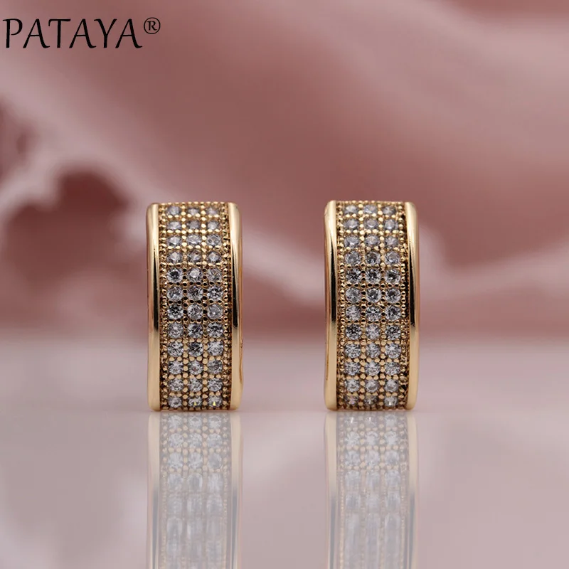 PATAYA, новинка, три ряда, натуральный циркон, висячие серьги, 585 розовое золото, женские модные ювелирные изделия, свадебные вечерние роскошные квадратные серьги