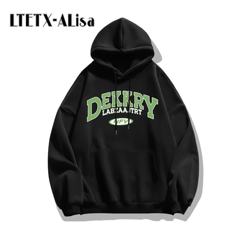 LTETX-ALisa winter men and women Sweatshirt with hood solid color letters Hoodie for teenagers streetwear thickened pullover