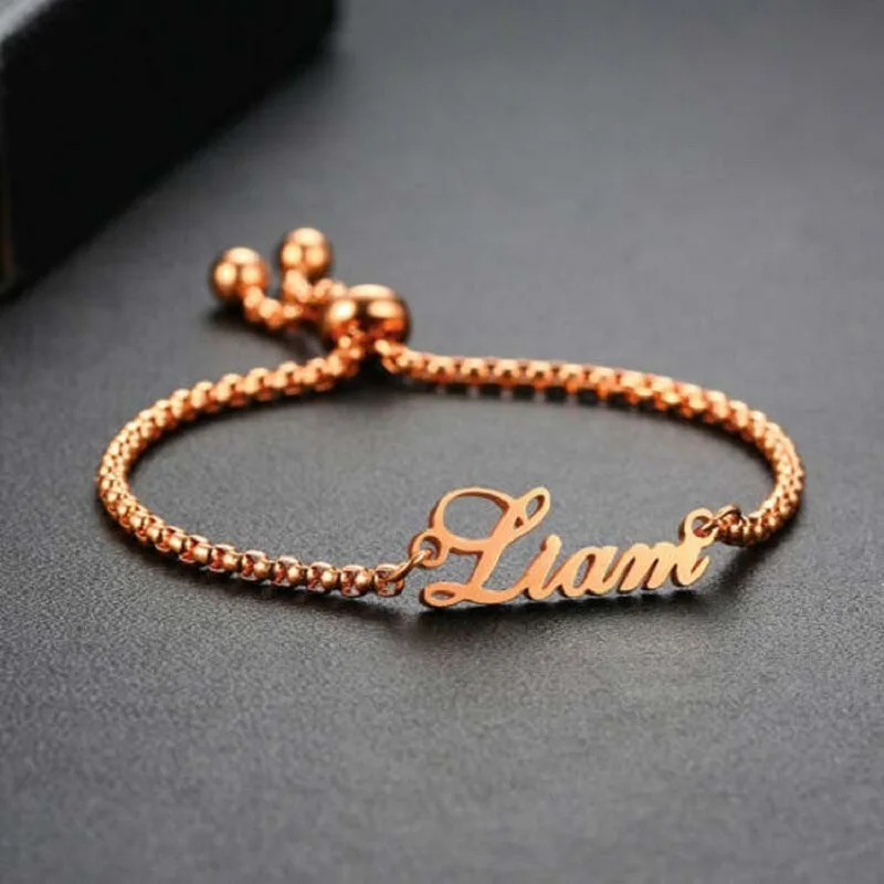 Popular Customized Name Bracelet Adjustable Name Chain Bangle Stainless Steel Personalized Letter Bracelets Women Birthday Gifts