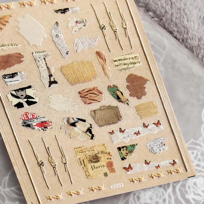 

Винтажные дизайнерские мягкие рельефные 3D наклейки для ногтей из крафт-бумаги и пеньковой веревки, рельефные 3D-Наклейки для ногтей, оптовая...