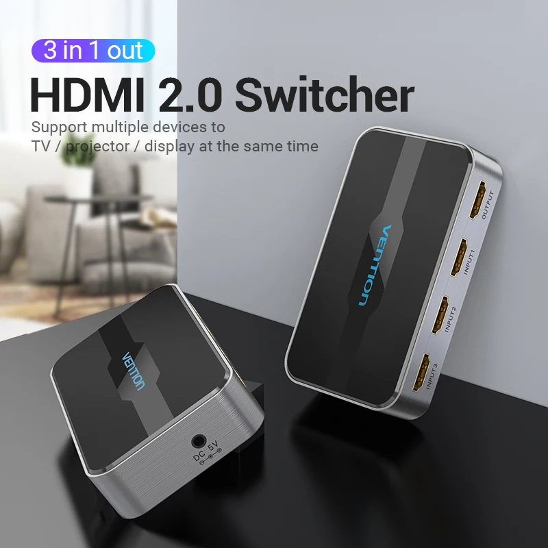 Коммутатор Vention HDMI 4K 3 в 1 разветвитель HDMI2.0 с дистанционным управлением для PS4 ПК