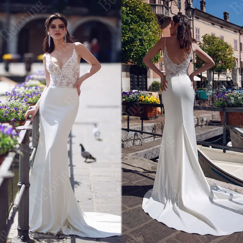 

Appliqeus Lace Mermaid Long Wedding Dresses 2021 Backless Sweep Train Floor Length Bridal Gowns Bride Dress New vestido de noiva