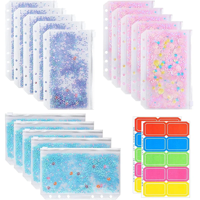 

A6 Binder Cash Envelopes, PVC Budget Envelopes with Zipper Envelopes,for 6 Ring Refillable Binder Notebook Planner