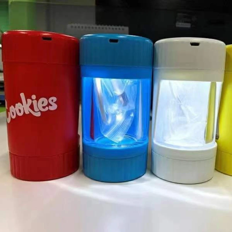 

Cookies New Acrylic Tobacco Storage Box With LED Light Moisture Proof Smoking Weed Sealed Glass Tank USB Cigarette Herb Grinder