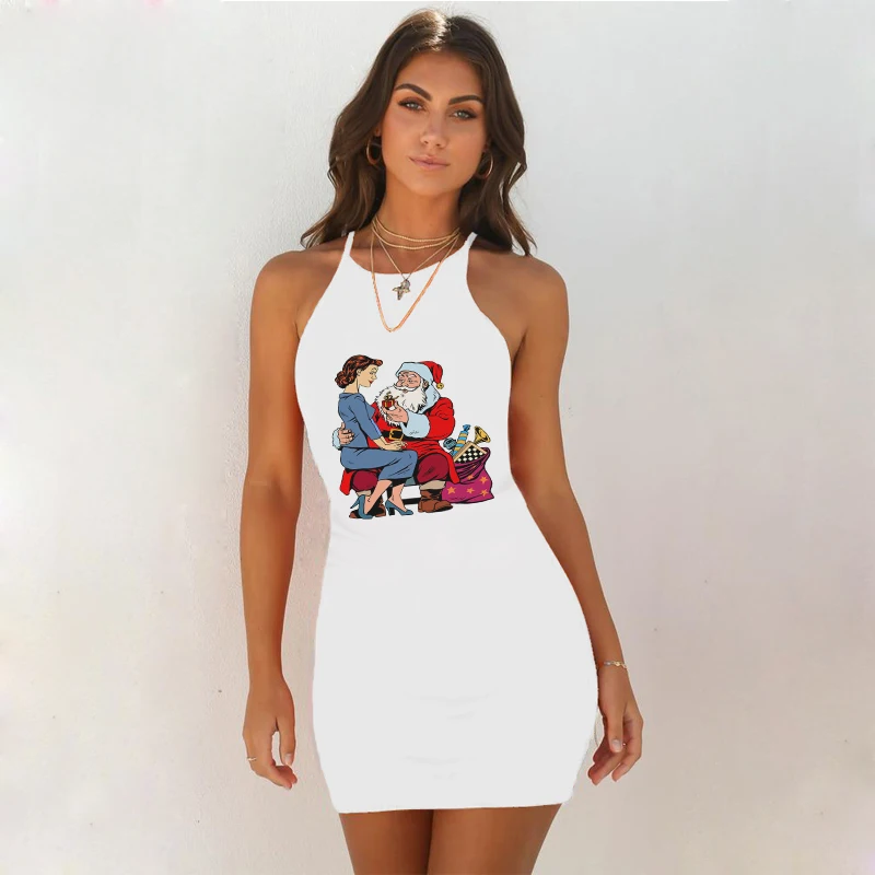 Женское винтажное платье без рукавов облегающее в рождественском стиле 90 х годов