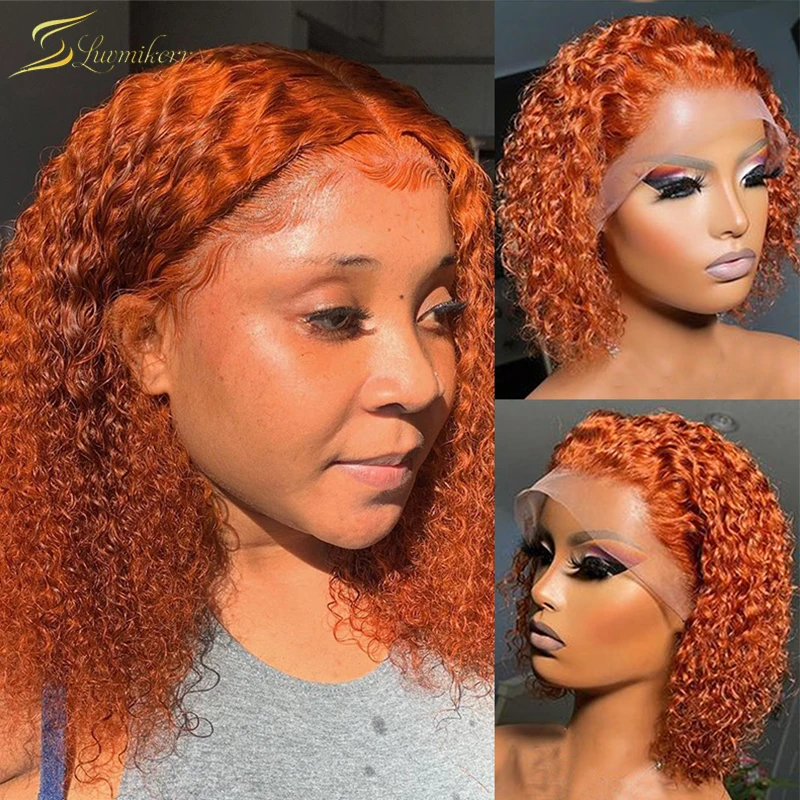 

Ginger Wig Short Bob Lace Front Wigs Orange Colored Curly Deep Wave Frontal Wig Human Hair Brazilian Pixie Water Wave Preplucked