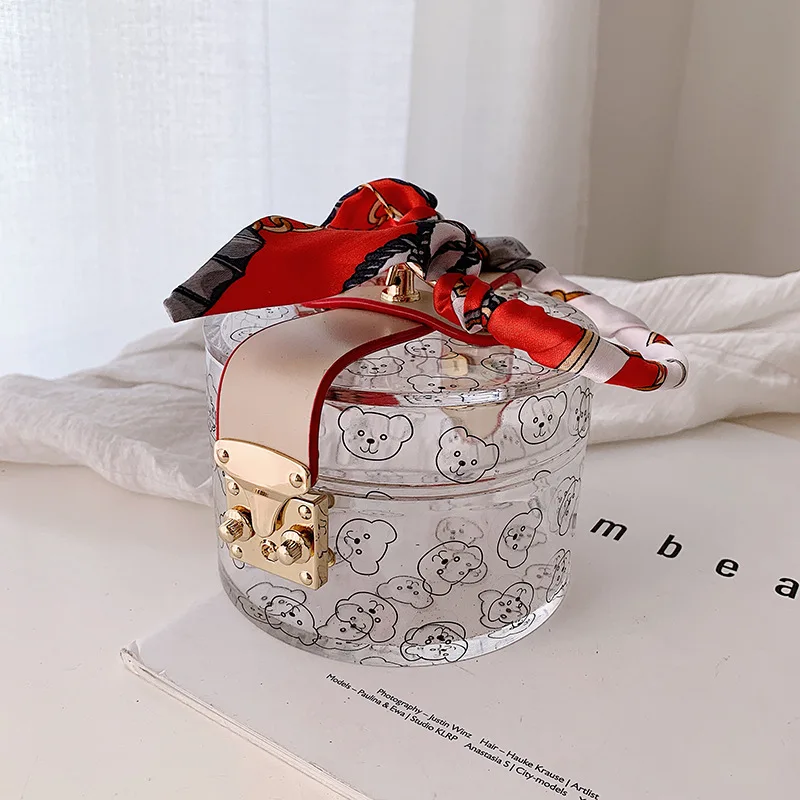 Fashion Transparent Plastic Gold Ring Scarf Top Handle Women Handbag Tote Bag Shoulder Bags Party Purse Clutch Evening Hanbag | Багаж и