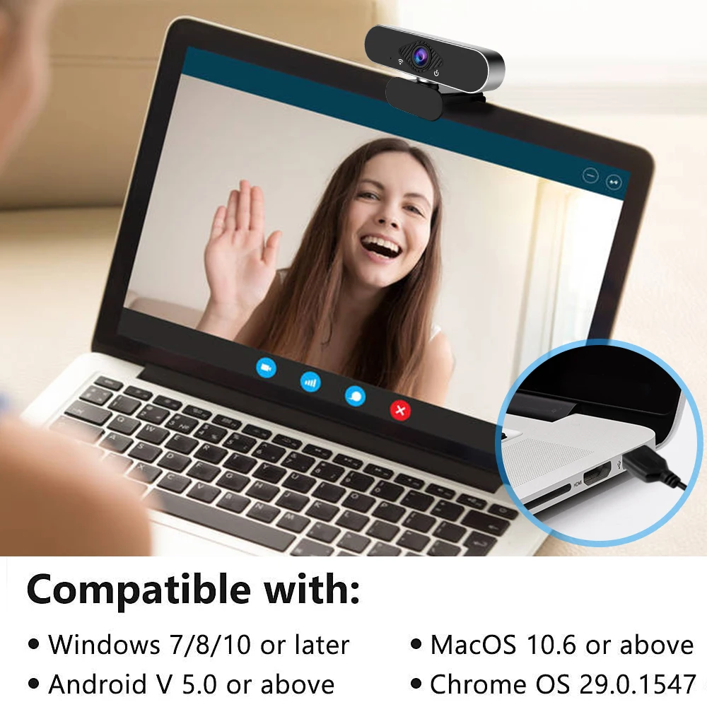 ПК Компьютерная веб камера 1080P Full HD USB с автофокусом 5 слойная стеклянная линза