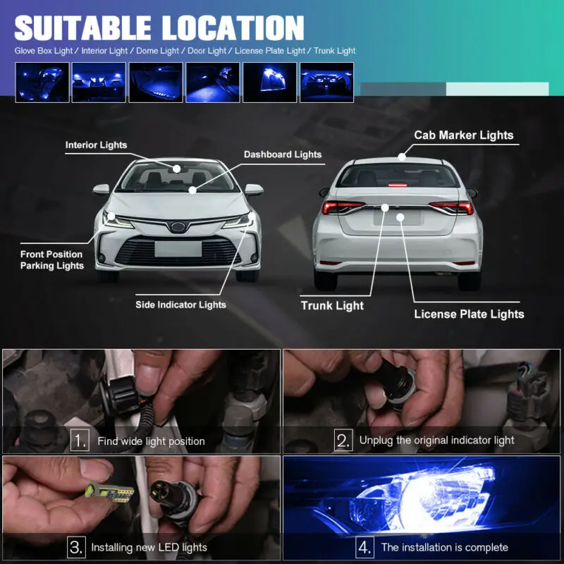 

DC 12V Lamp Bulb 24.5x9.7x9(mm) LED Wedge Side Light Car Cooling Anti-seismic
