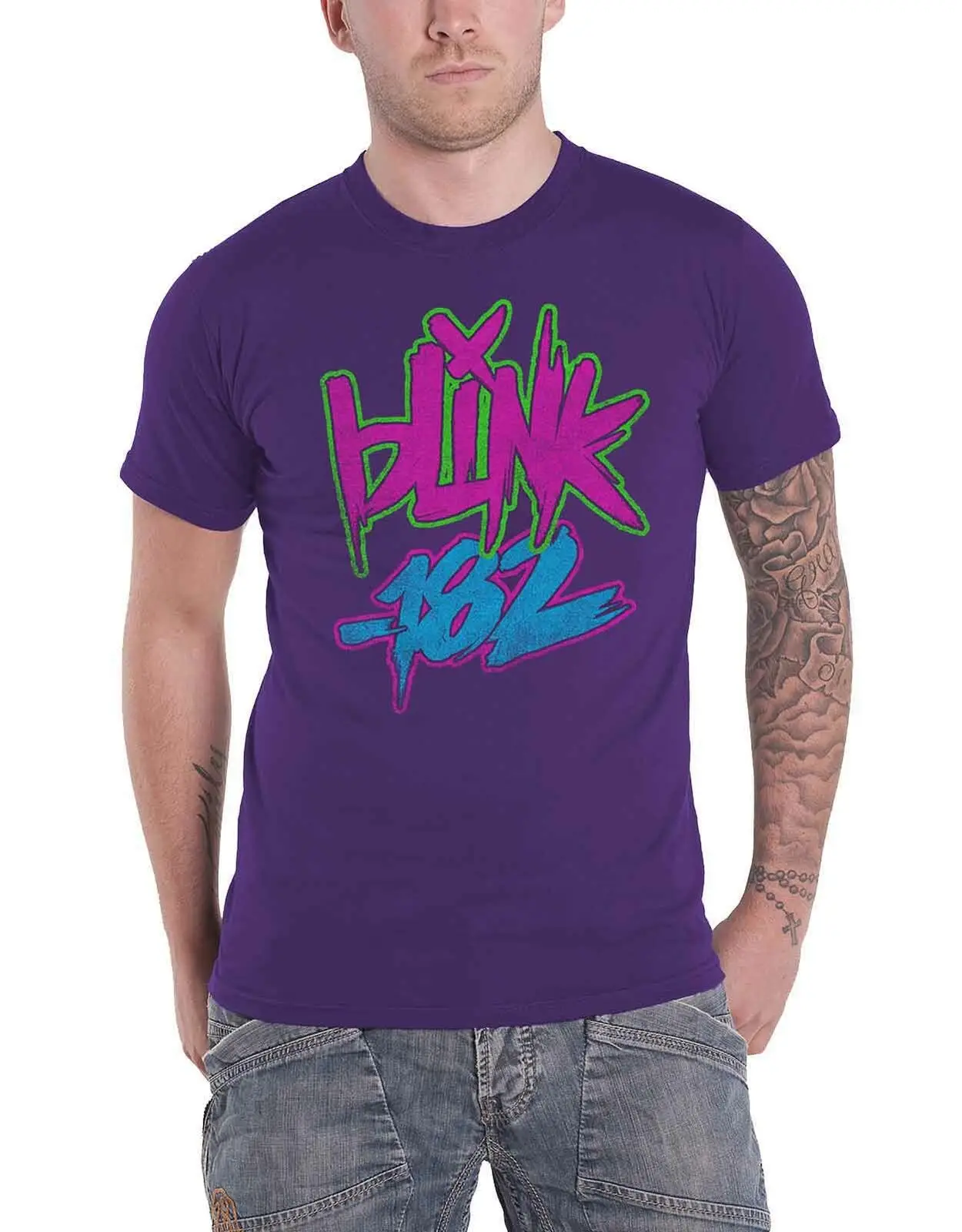 Blink 182 футболка с неоновым логотипом новинка официальная Мужская фиолетовая