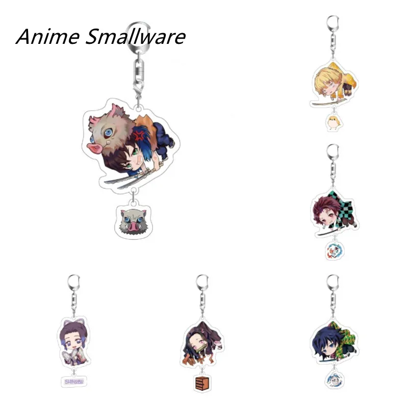 

Demon Slayer Anime Figure Hashibira Inosuke Cute Q Version Keychain Kimetsu No Yaiba Zenitsu Model Double-Sided Key Ring Gifts
