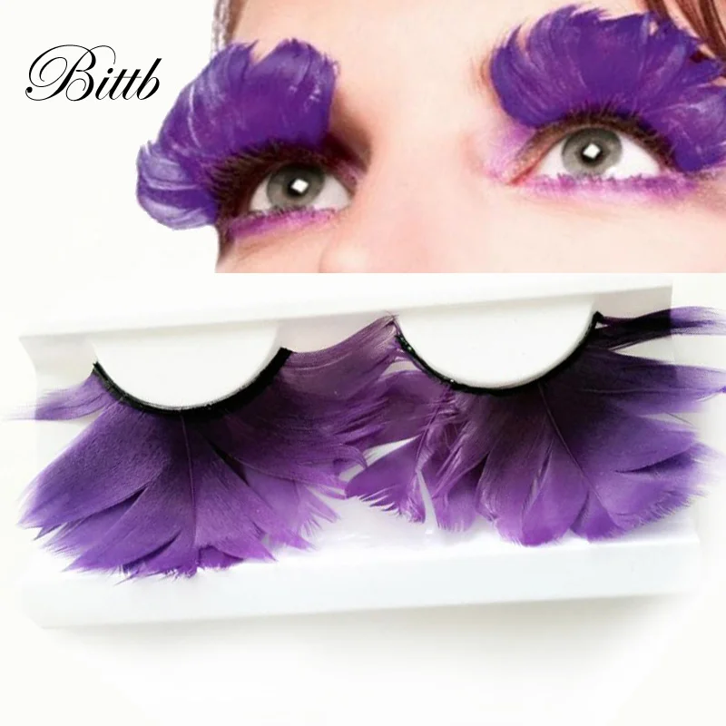 Bittb 2 пары Красочные накладные ресницы с перьями Преувеличение этап Длинные